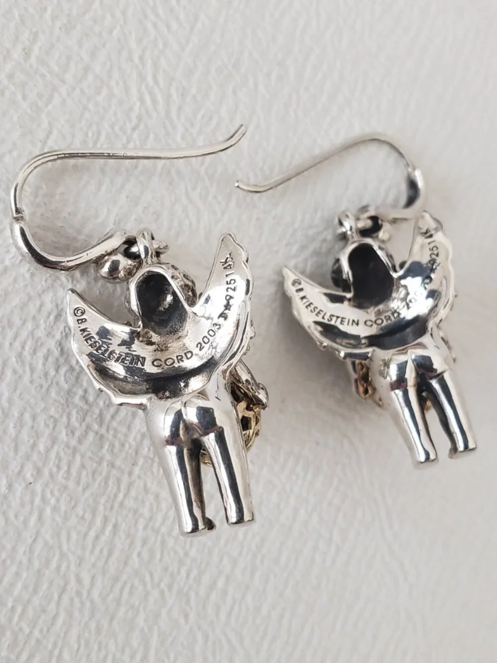 Barry Kieselstein Cord Vintage 14K Gold & Silver Cherub Orb Dangle Earrings